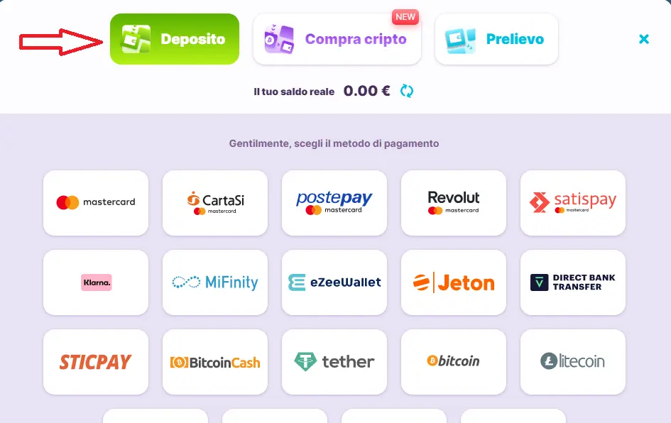 Metodi di deposito Nomini Casino